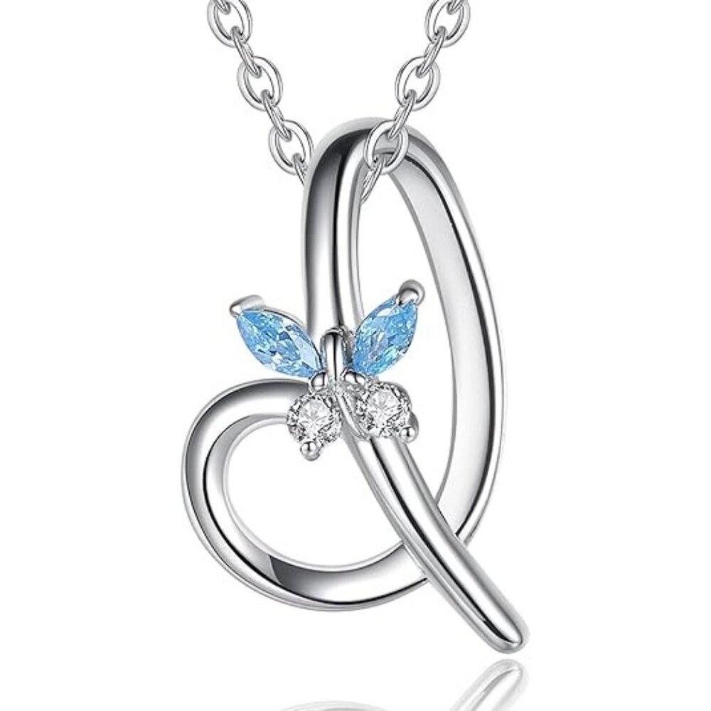 Letter I Silver Butterfly Initial Elegant Necklace 18"